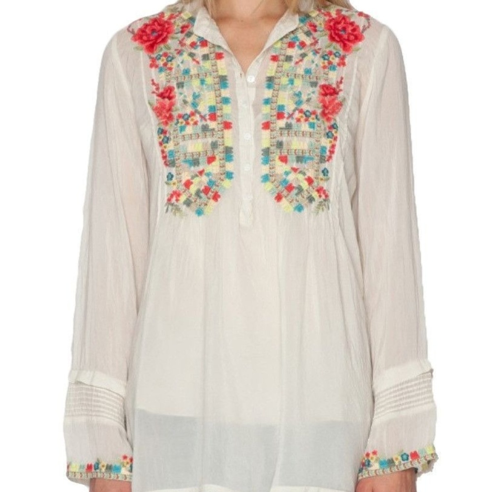 Johnny Was Ivory Embroidered Eleonor Tunic